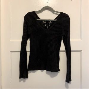 Polly & Esther Black Long Sleeve LaceUp Back Top|S